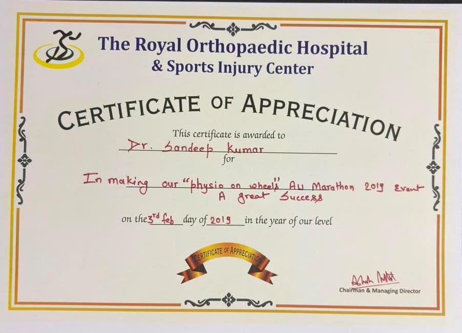 Certificate of Appreciation — Royal Orthopaedic